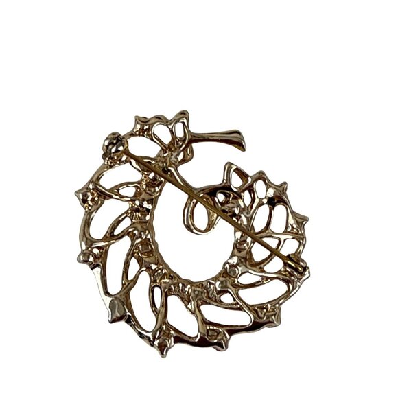 Vintage Gold Swirl Brooch AB Rhinestones Round Aurora Borealis Pin 1.75" - Picture 2 of 8